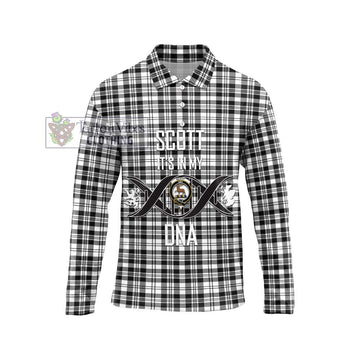 Scott Black White Tartan Long Sleeve Polo Shirt with Family Crest DNA In Me Style