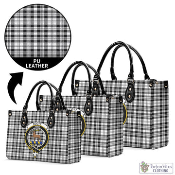 Scott Black White Tartan Luxury Leather Handbags with Family Crest