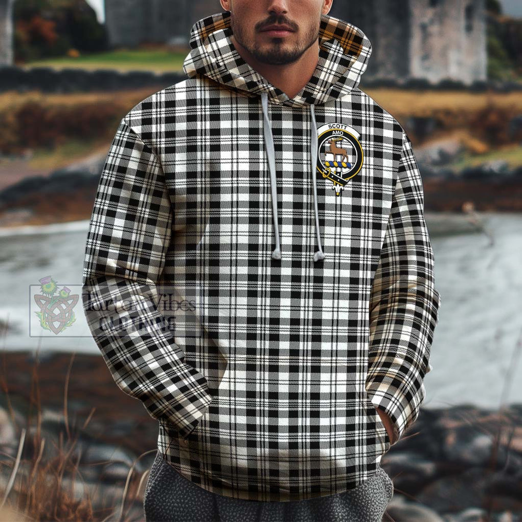 Scott Black White Tartan Cotton Hoodie with Family Crest Pullover Hoodie XS - Tartan Vibes Clothing