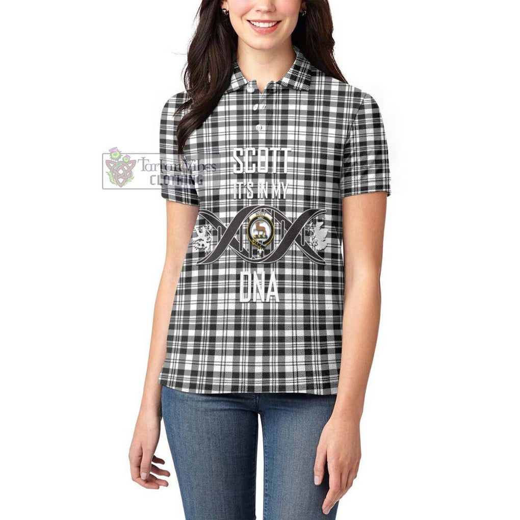 Scott Black White Tartan Women's Polo Shirt with Family Crest DNA In Me Style Women - Tartanvibesclothing Shop