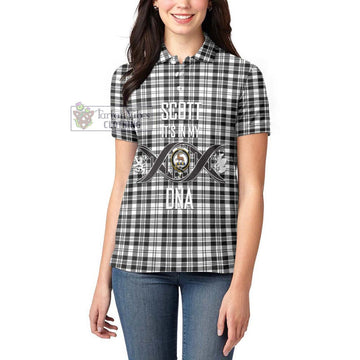 Scott Black White Tartan Women's Polo Shirt with Family Crest DNA In Me Style