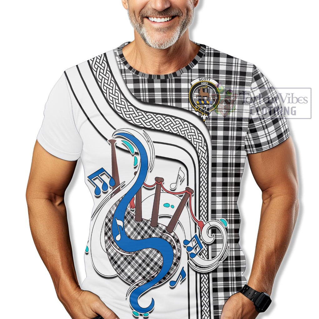 Scott Black White Tartan T-Shirt with Epic Bagpipe Style Kid's Shirt - Tartanvibesclothing Shop