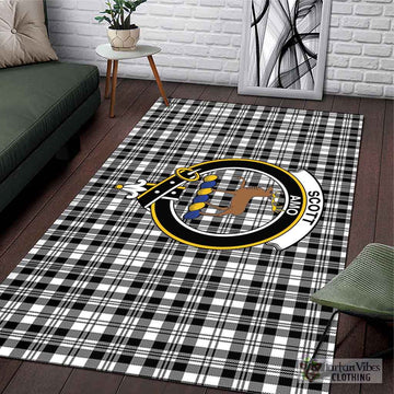 Scott Black White Tartan Area Rug with Family Crest