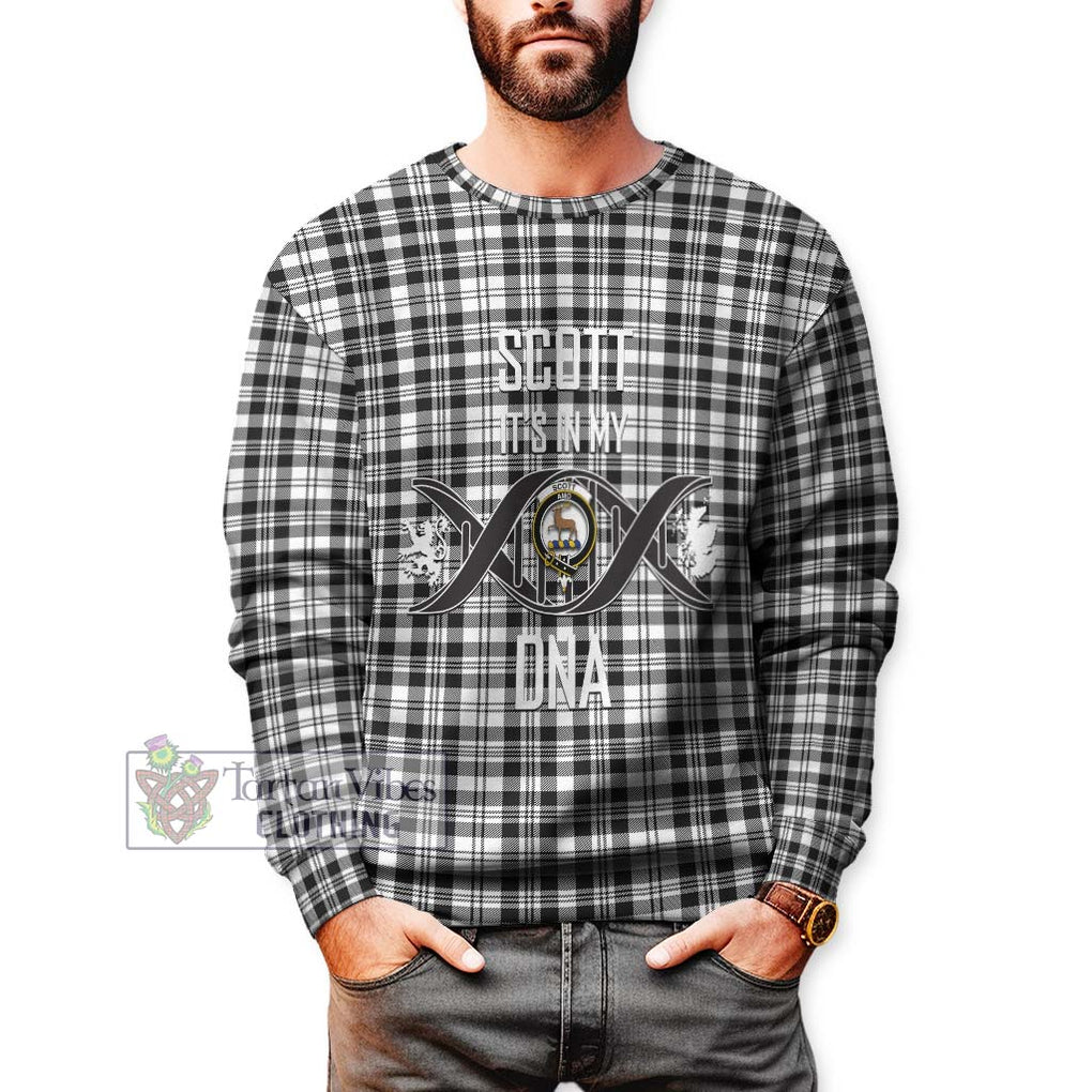 Scott Black White Tartan Sweatshirt with Family Crest DNA In Me Style Unisex - Tartanvibesclothing Shop