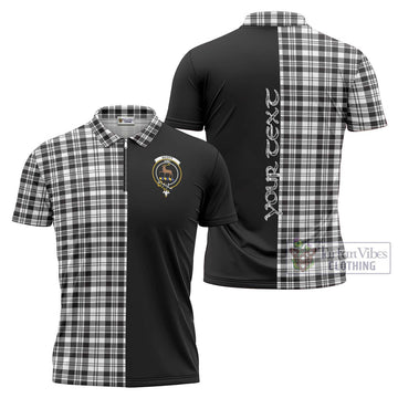 Scott Black White Tartan Zipper Polo Shirt with Family Crest and Half Of Me Style