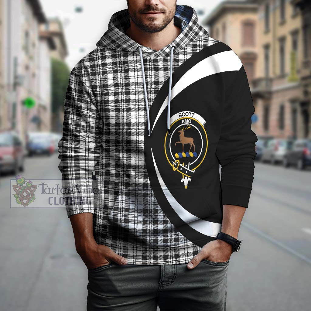 Scott Black White Tartan Hoodie with Family Crest Circle Style Zip Hoodie - Tartan Vibes Clothing