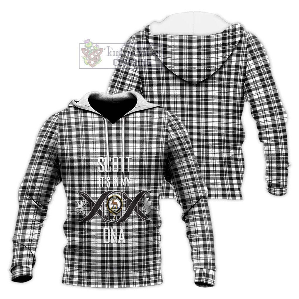 Scott Black White Tartan Knitted Hoodie with Family Crest DNA In Me Style Unisex Knitted Pullover Hoodie - Tartanvibesclothing Shop