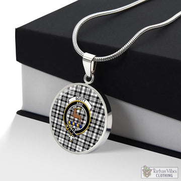 Scott Black White Tartan Circle Necklace with Family Crest