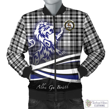 Scott Black White Tartan Bomber Jacket with Alba Gu Brath Regal Lion Emblem