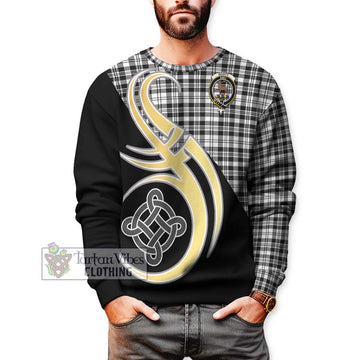 Scott Black White Tartan Sweatshirt with Family Crest and Celtic Symbol Style