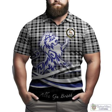 Scott Black White Tartan Polo Shirt with Alba Gu Brath Regal Lion Emblem