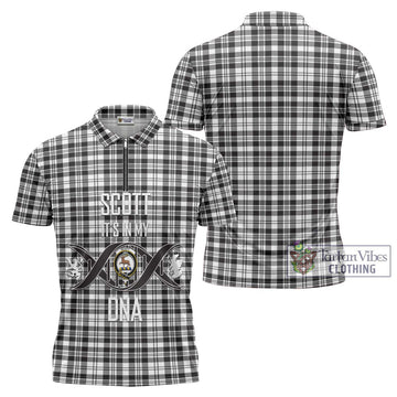 Scott Black White Tartan Zipper Polo Shirt with Family Crest DNA In Me Style