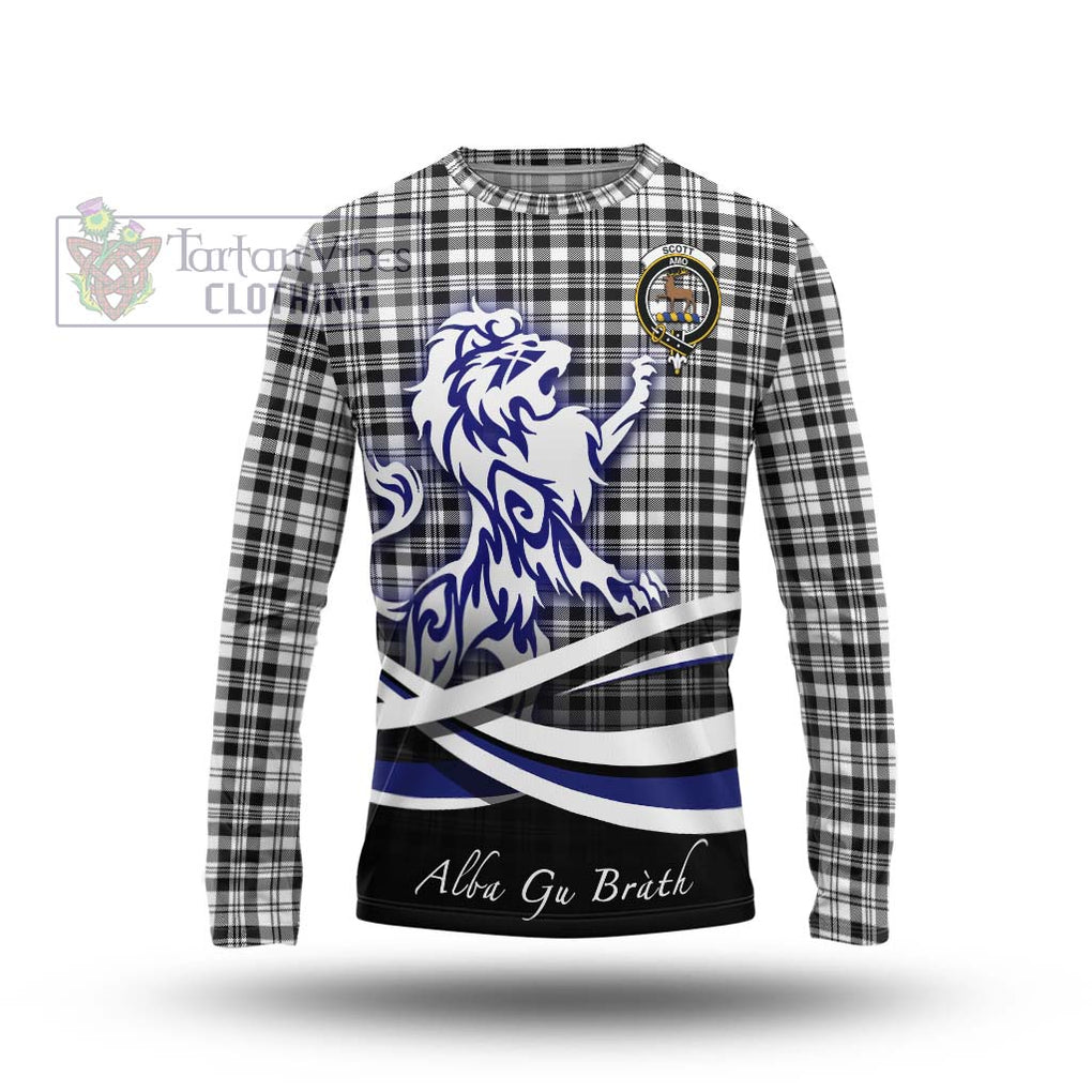 Scott Black White Tartan Long Sleeve T-Shirt with Alba Gu Brath Regal Lion Emblem Unisex - Tartanvibesclothing Shop