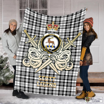 Scott Black White Tartan Blanket with Clan Crest and the Golden Sword of Courageous Legacy