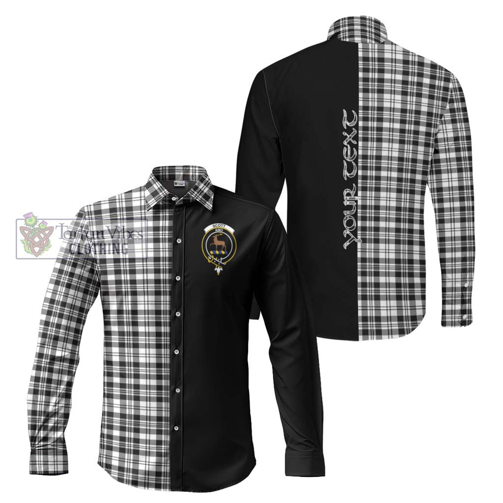 Scott Black White Tartan Long Sleeve Button Shirt with Family Crest and Half Of Me Style Men's Shirt S - Tartanvibesclothing Shop