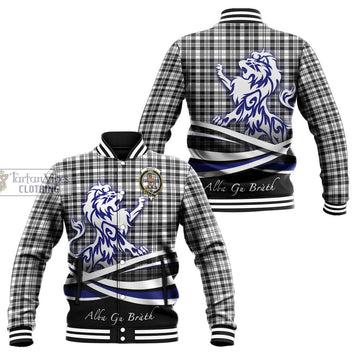 Scott Black White Tartan Baseball Jacket with Alba Gu Brath Regal Lion Emblem