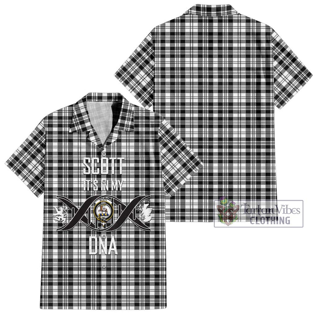 Scott Black White Tartan Short Sleeve Button Shirt with Family Crest DNA In Me Style Kid - Tartanvibesclothing Shop