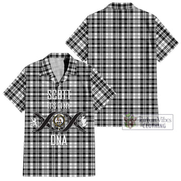 Scott Black White Tartan Short Sleeve Button Shirt with Family Crest DNA In Me Style