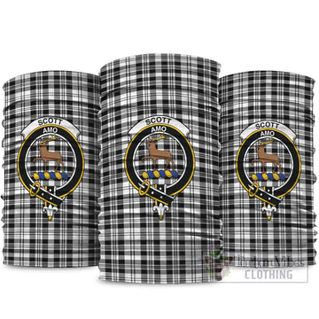 Scott Black White Tartan Neck Gaiters, Tartan Bandanas, Tartan Head Band with Family Crest