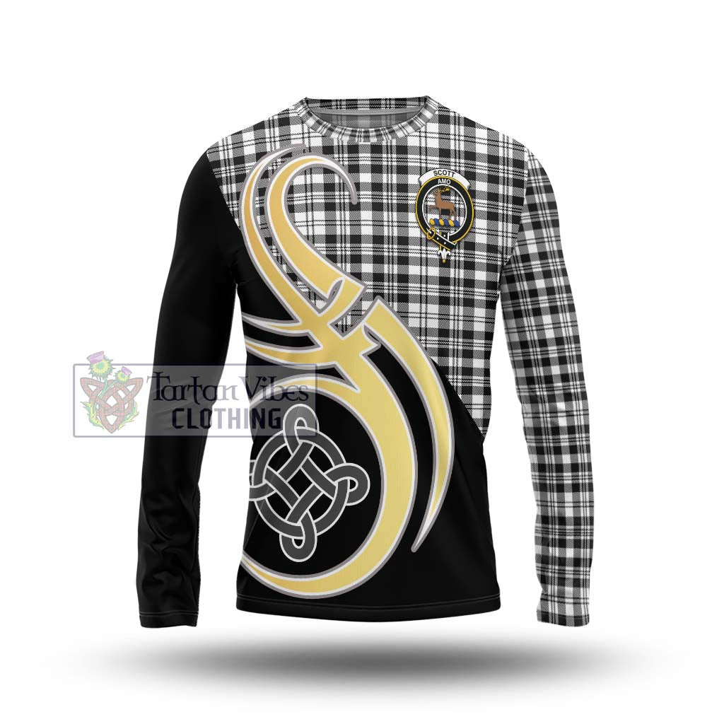 Scott Black White Tartan Long Sleeve T-Shirt with Family Crest and Celtic Symbol Style Unisex - Tartan Vibes Clothing