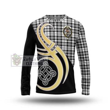 Scott Black White Tartan Long Sleeve T-Shirt with Family Crest and Celtic Symbol Style