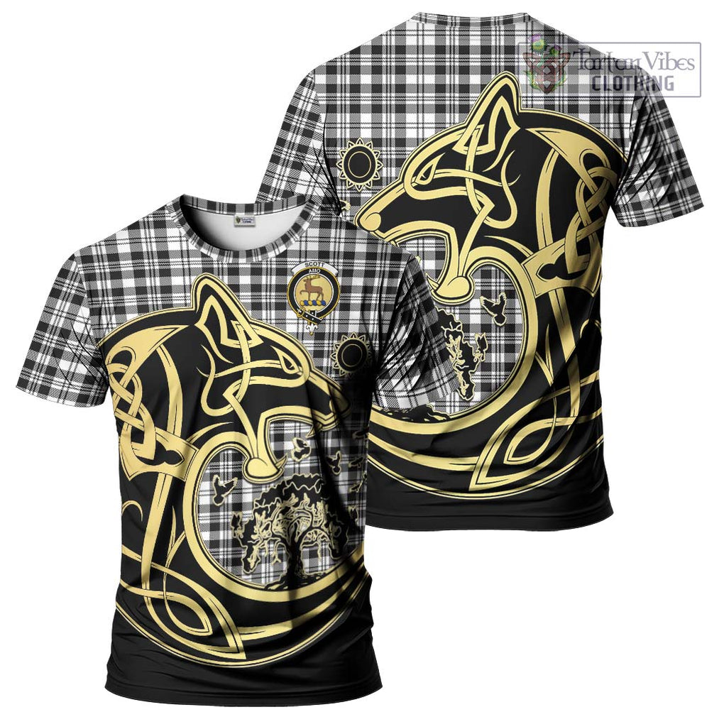 Scott Black White Tartan T-Shirt with Family Crest Celtic Wolf Style Kid's Shirt - Tartan Vibes Clothing