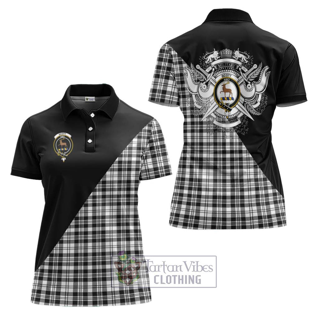 Scott Black White Tartan Women's Polo Shirt with Family Crest and Military Logo Style Women - Tartanvibesclothing Shop