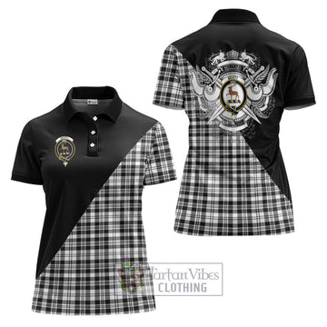 Scott Black White Tartan Women's Polo Shirt with Family Crest and Military Logo Style