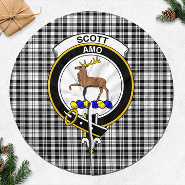 Scott Black White Tartan Christmas Tree Skirt with Family Crest