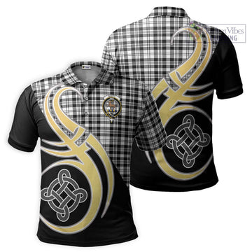 Scott Black White Tartan Polo Shirt with Family Crest and Celtic Symbol Style