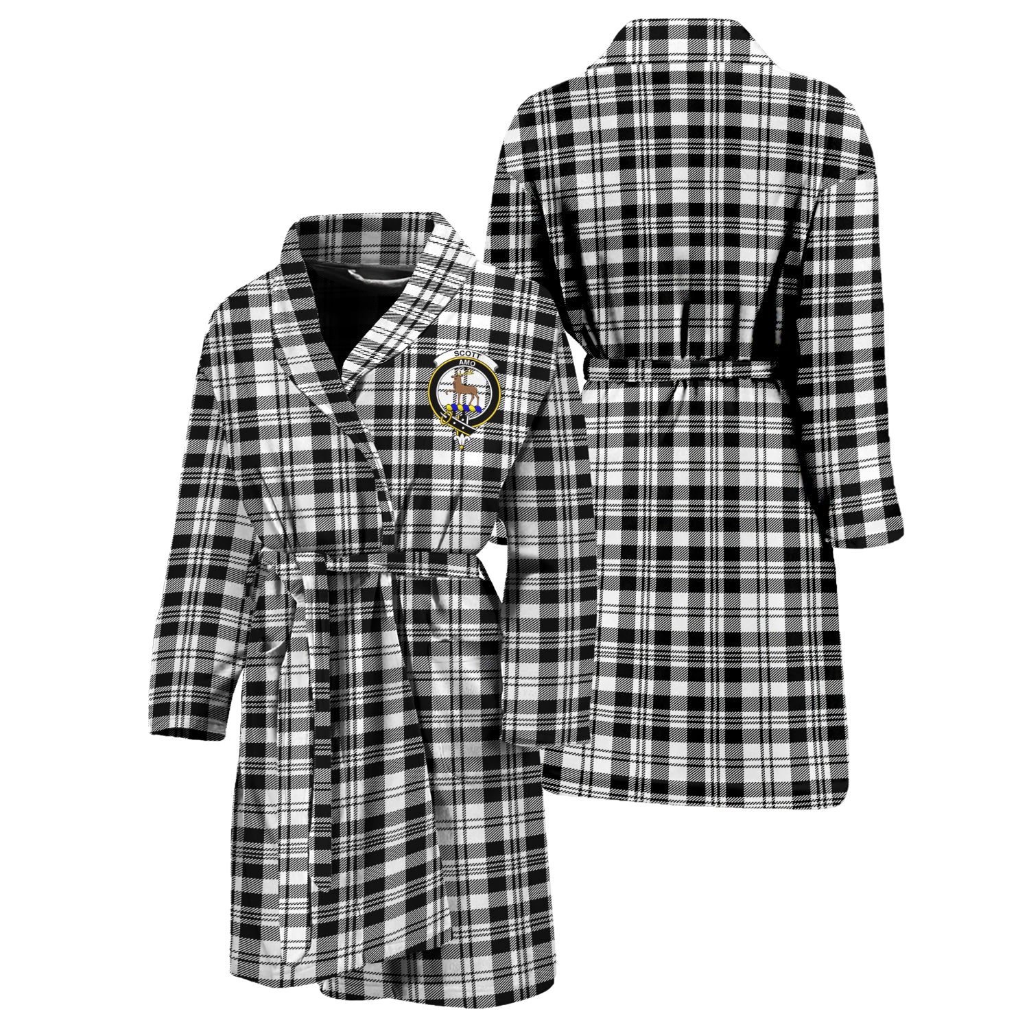 Scott Black White Tartan Bathrobe with Family Crest Unisex S - Tartan Vibes Clothing