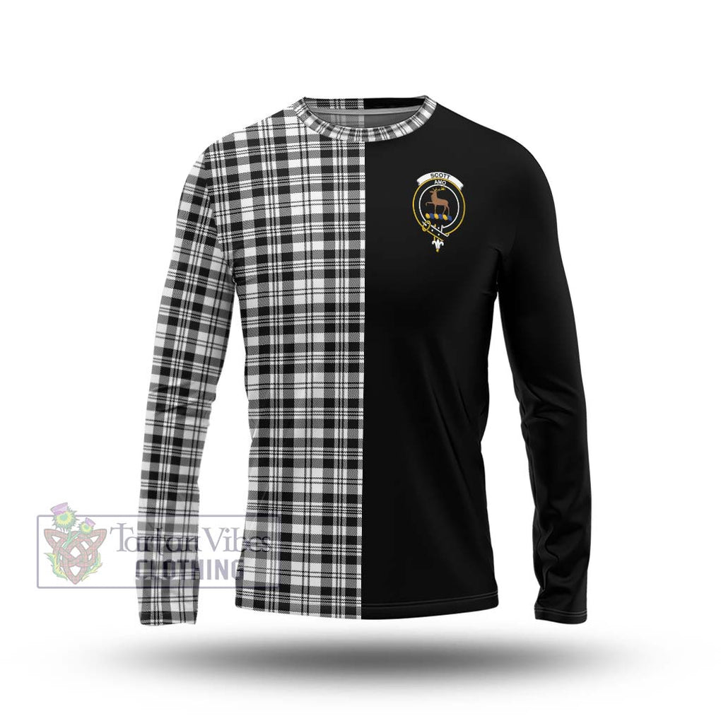 Scott Black White Tartan Long Sleeve T-Shirt with Family Crest and Half Of Me Style Unisex - Tartanvibesclothing Shop