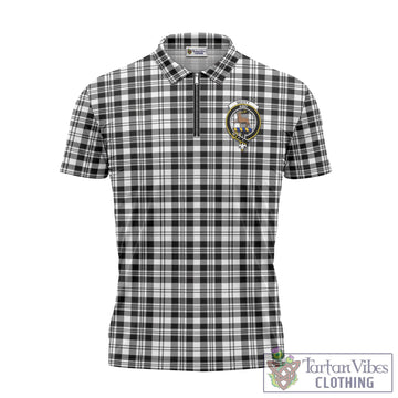 Scott Black White Tartan Zipper Polo Shirt with Family Crest