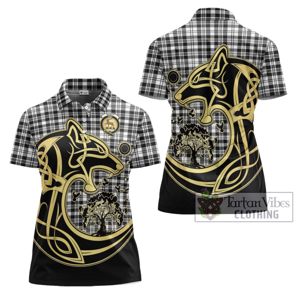 Scott Black White Tartan Women's Polo Shirt with Family Crest Celtic Wolf Style Women - Tartanvibesclothing Shop