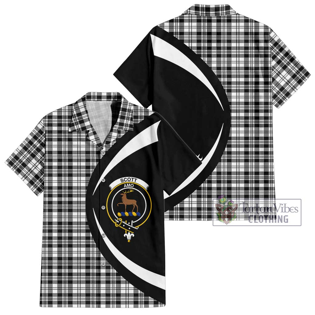 Scott Black White Tartan Short Sleeve Button Up with Family Crest Circle Style Kid - Tartan Vibes Clothing