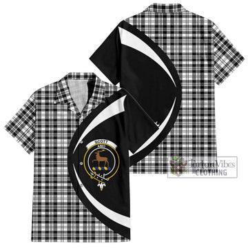 Scott Black White Tartan Short Sleeve Button Up with Family Crest Circle Style