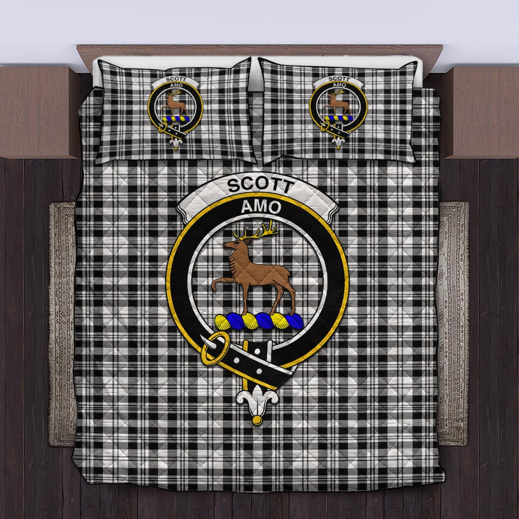 Scott Black White Tartan Quilt Bed Set with Family Crest Twin - Tartan Vibes Clothing