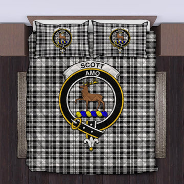 Scott Black White Tartan Quilt Bed Set with Family Crest