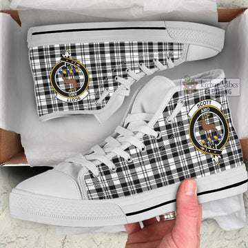 Scott Black White Tartan High Top Shoes with Family Crest