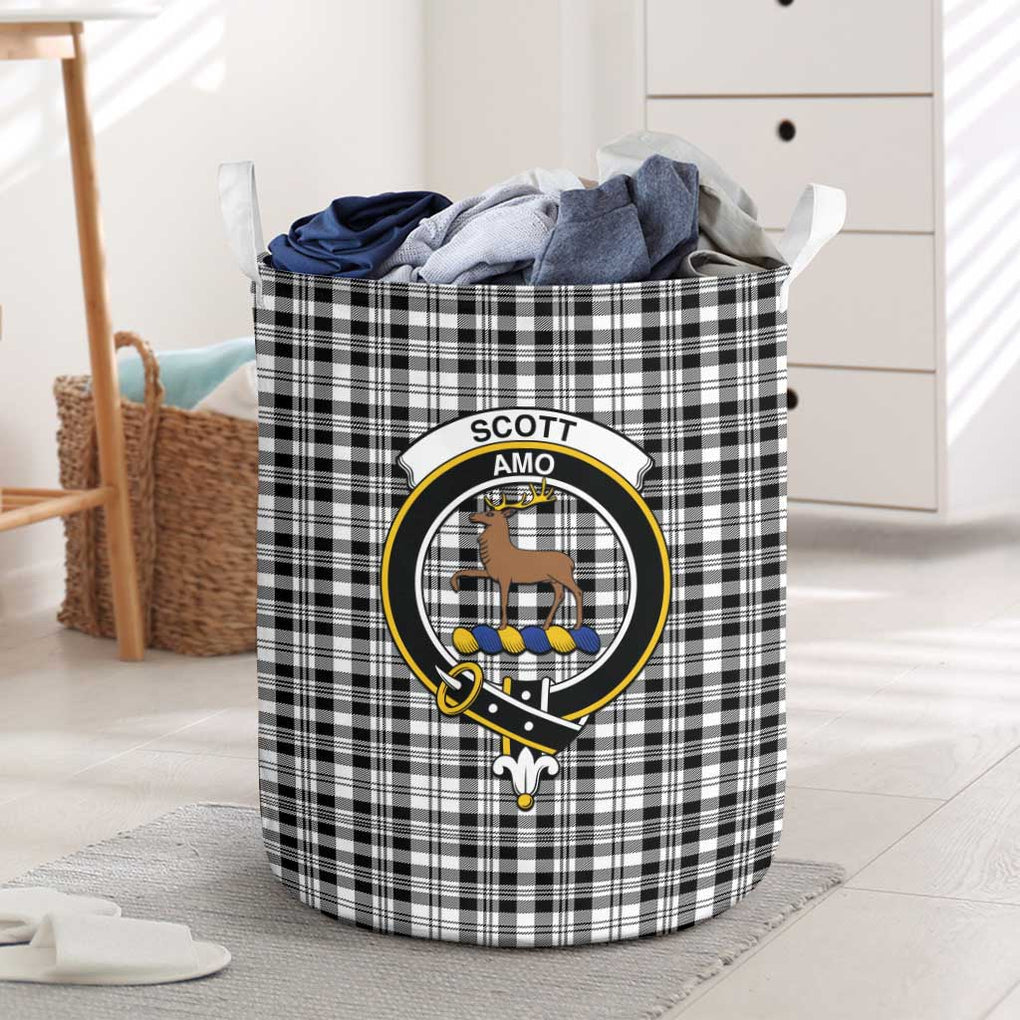 Scott Black White Tartan Laundry Basket with Family Crest One Size - Tartanvibesclothing Shop