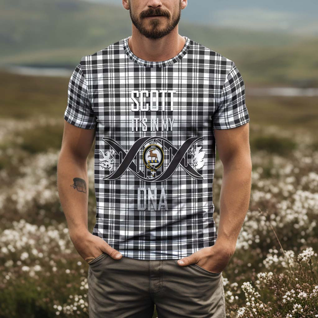 Scott Black White Tartan T-Shirt with Family Crest DNA In Me Style Kid's Shirt - Tartan Vibes Clothing