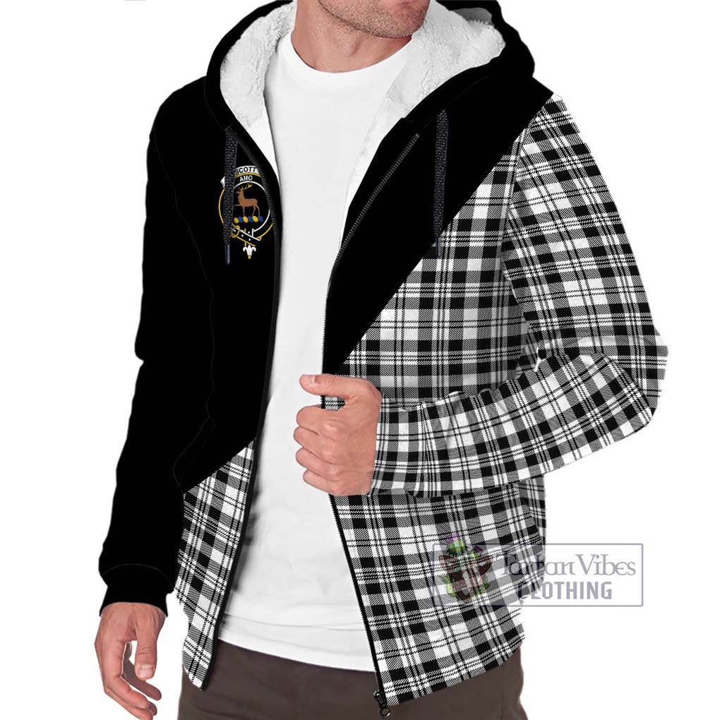 Scott Black White Tartan Sherpa Hoodie with Family Crest and Military Logo Style Unisex S - Tartanvibesclothing Shop