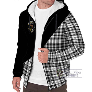 Scott Black White Tartan Sherpa Hoodie with Family Crest and Military Logo Style