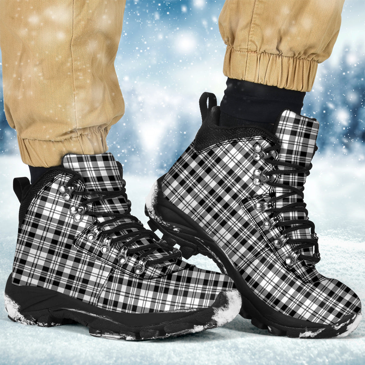 Scott Black White Tartan Alpine Boots - Tartanvibesclothing