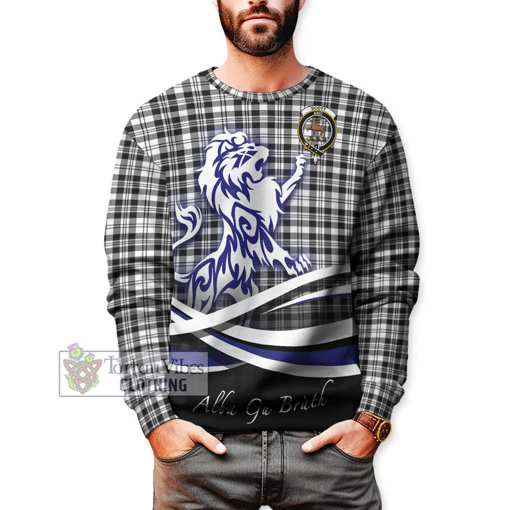 Scott Black White Tartan Sweatshirt with Alba Gu Brath Regal Lion Emblem Unisex - Tartanvibesclothing Shop