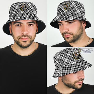 Scott Black White Tartan Bucket Hat with Family Crest