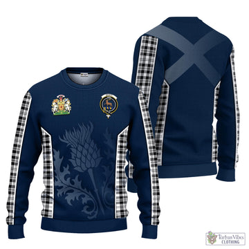 Scott Black White Tartan Knitted Sweatshirt with Family Crest and Scottish Thistle Vibes Sport Style