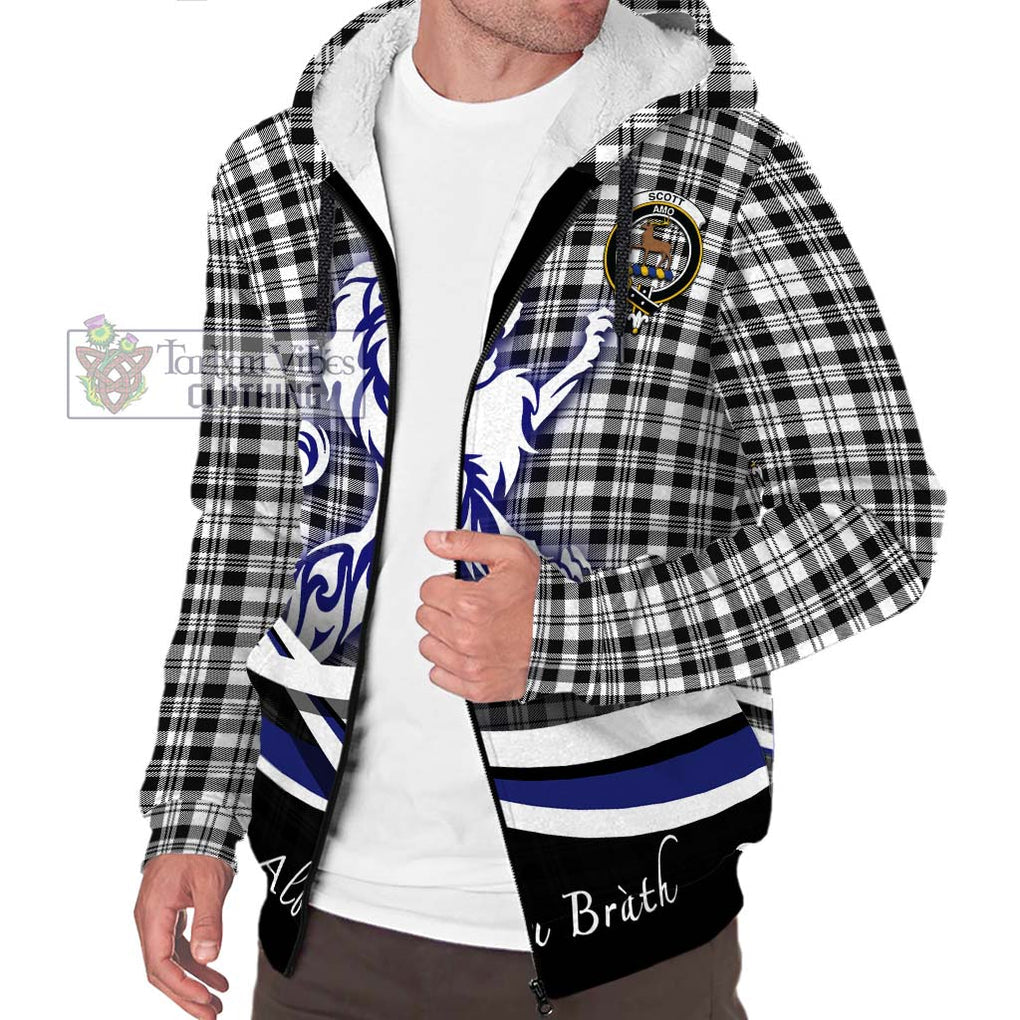 Scott Black White Tartan Sherpa Hoodie with Alba Gu Brath Regal Lion Emblem Unisex S - Tartanvibesclothing Shop