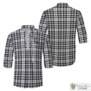 Scott Black White Tartan Men's Scottish Traditional Jacobite Ghillie Kilt Shirt with Family Crest