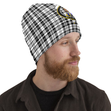 Scott Black White Tartan Beanies Hat with Family Crest